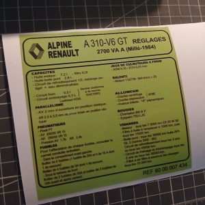Sticker Alpine A310 V6 GT capot avant année 1984