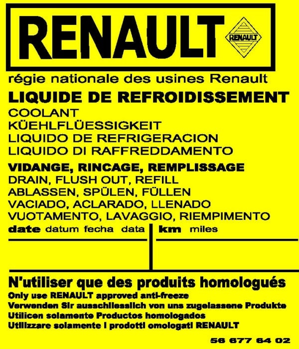 Sticker Renault liquide de refroidissement