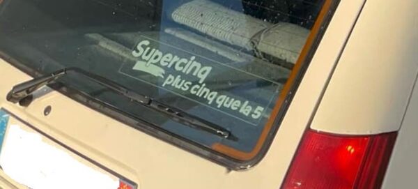 Sticker Bandeau Arrière Renault Super 5 "Supercinq plus cinq que la 5"